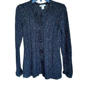 Ponsesa Black color Flecked Y neck Button front cardigan pockets Boho whimsy  M